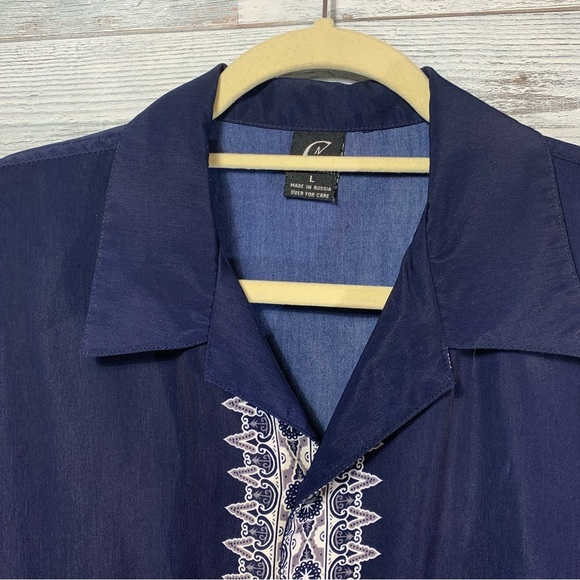 Claudio Nucci Mens Shirt Button Front Size L Short Sleeve India Temple Print - Picture 7 of 11